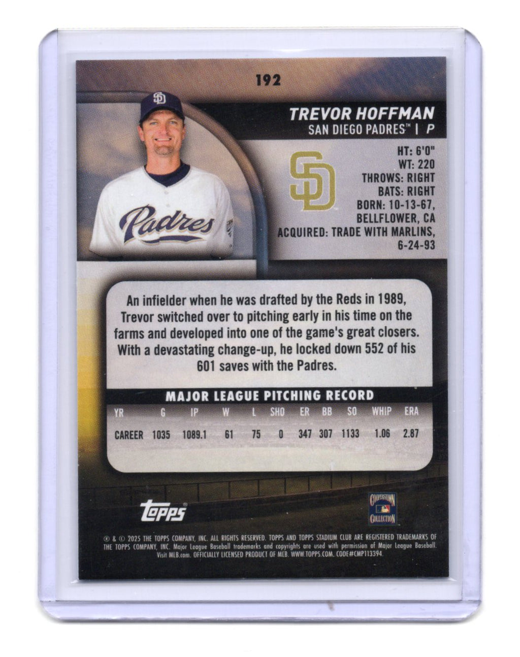 2025 Stadium Club Trevor Hoffman Card Light Blue  Padres #192