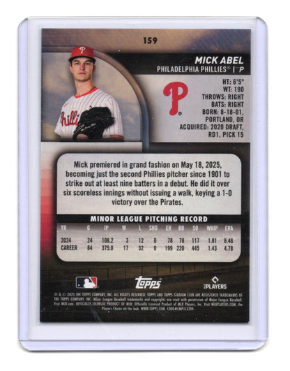 2025 Stadium Club Mick Abel Card Light Blue Foil RC Philadelphia Phillies #159