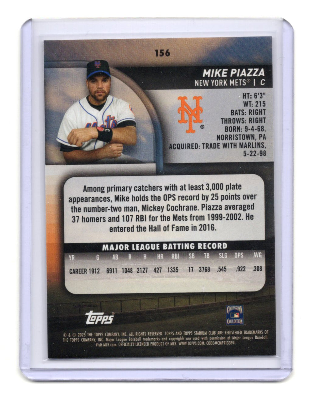 2021 Stadium Club Mike Piazza Card Sepia New York Mets #154