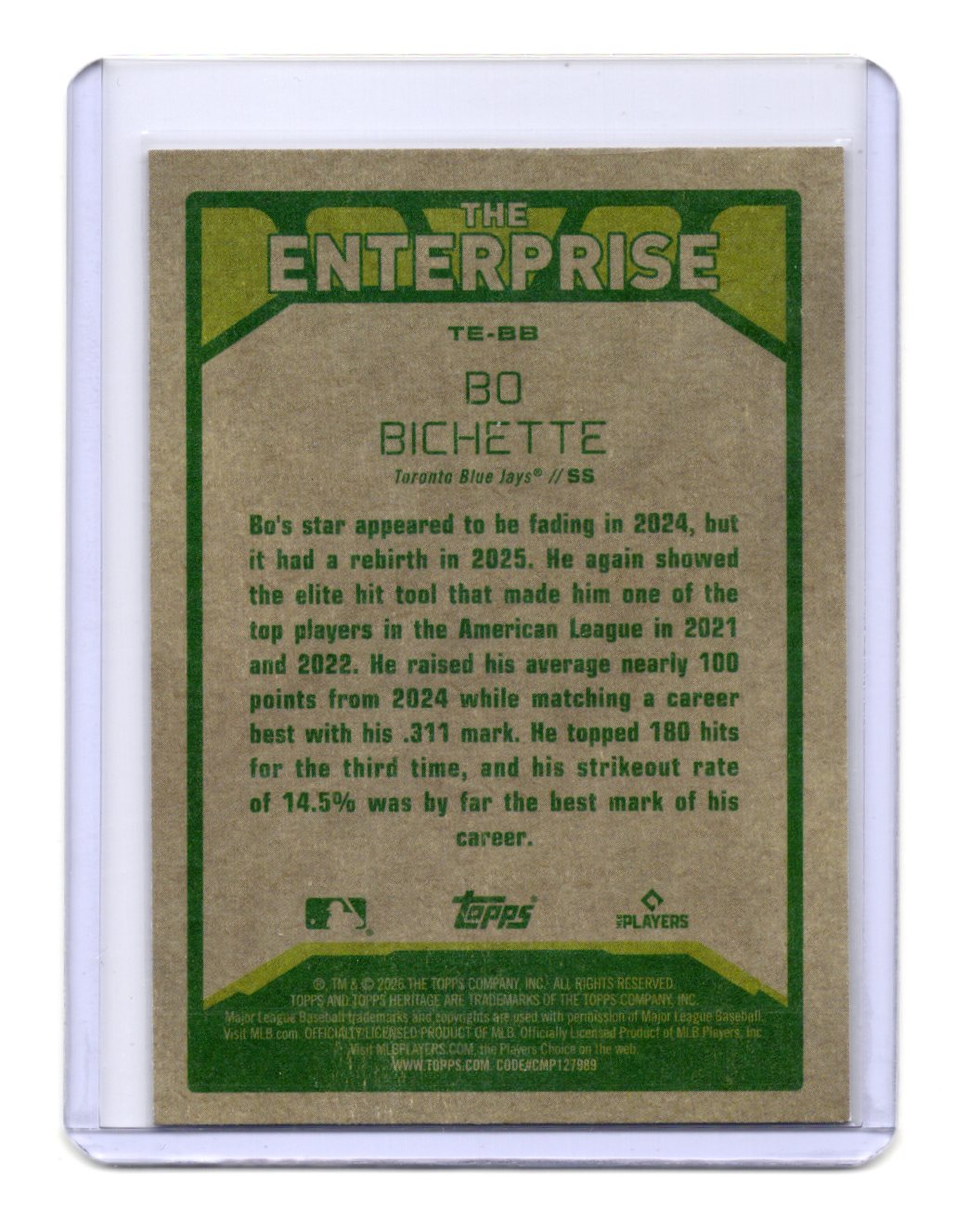 2026 Topps Heritage Bo Bichette Card The Enterprise Toronto Blue Jays #TE-BB