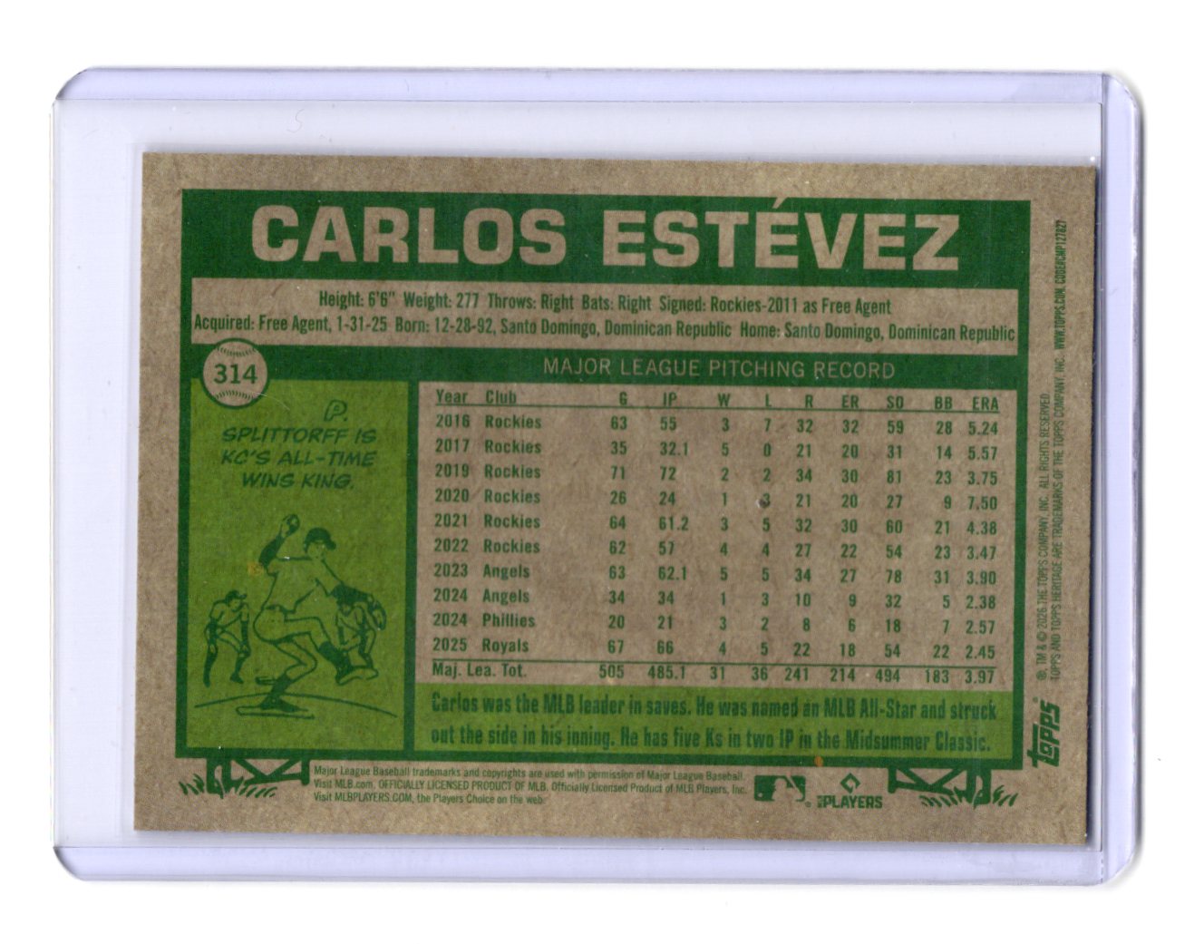 2026 Topps Heritage Carlos Estévez Card Gloss Kansas City Royals #314