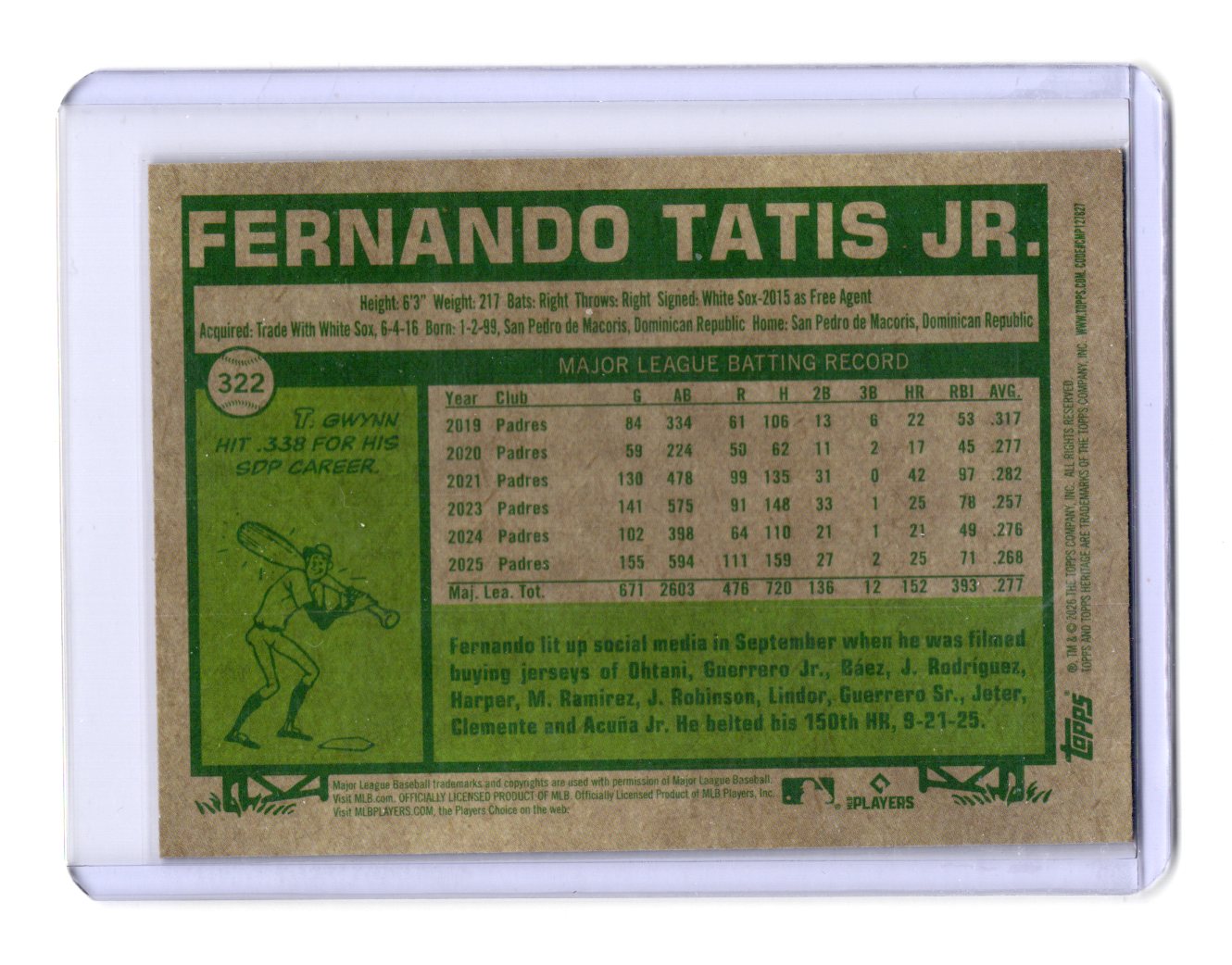 2026 Topps Heritage Fernando Tatis Jr. Card Chrome Burgundy Sparkle Padres