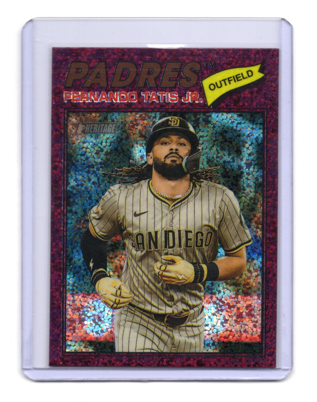 2026 Topps Heritage Fernando Tatis Jr. Card Chrome Burgundy Sparkle Padres