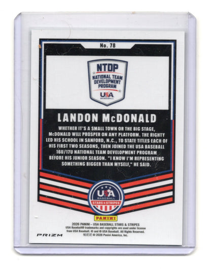 2026 Panini Stars & Stripes Prizm USA Baseball Landon McDonald Card Green #78