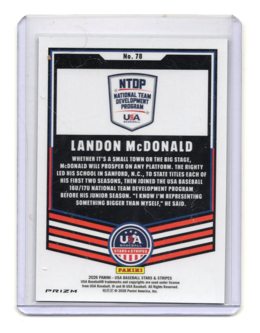 2026 Panini Stars & Stripes Prizm USA Baseball Landon McDonald Card Green #78