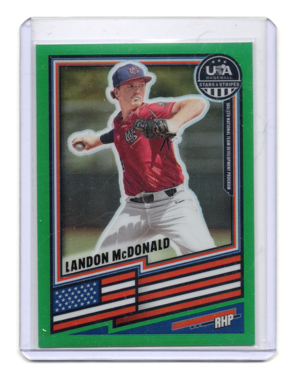 2026 Panini Stars & Stripes Prizm USA Baseball Landon McDonald Card Green #78