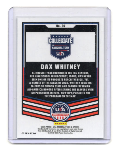 2026 Panini Stars & Stripes Prizm USA Baseball Dax Whitney Card Green
