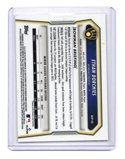 2026 Bowman Chrome Ethan Dorchies 1st Bowman Prospect #BCP-52 Brewers