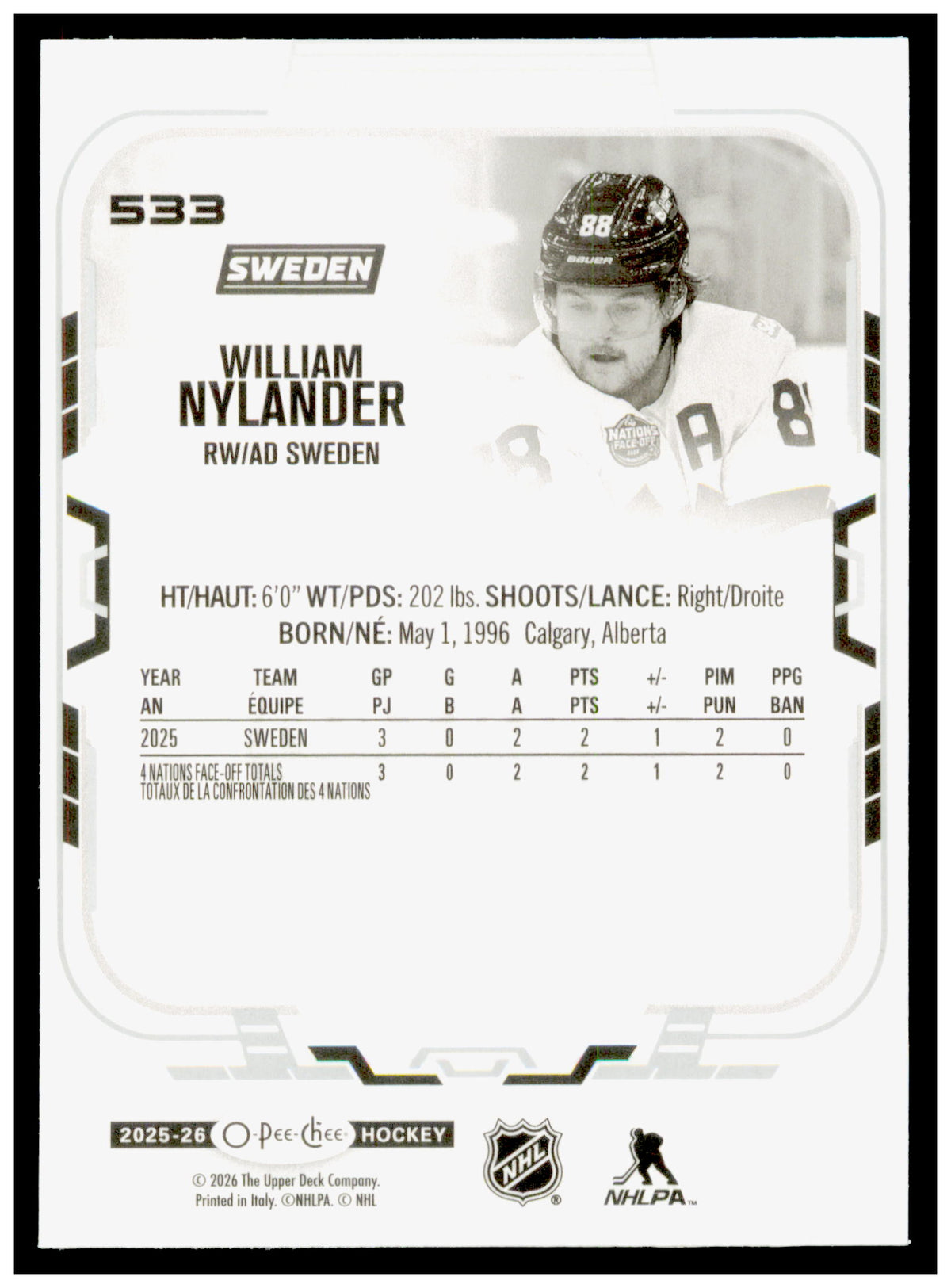 2025-26 O-Pee-Chee William Nylander Card Sweden #533