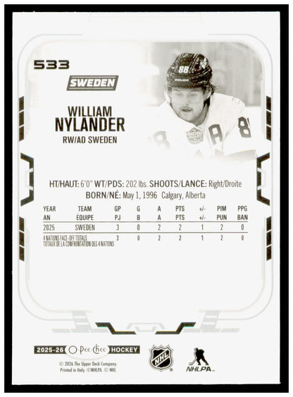 2025-26 O-Pee-Chee William Nylander Card Sweden #533