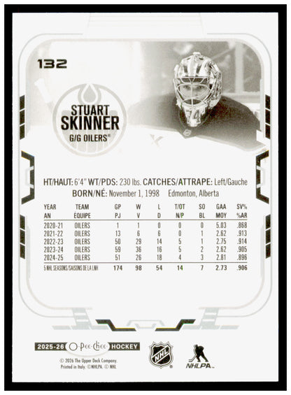 2025-26 O-Pee-Chee Stuart Skinner Card Edmonton Oilers #132