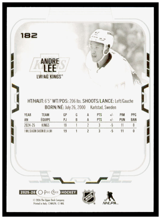 2025-26 O-Pee-Chee Andre Lee Card Los Angeles Kings #182