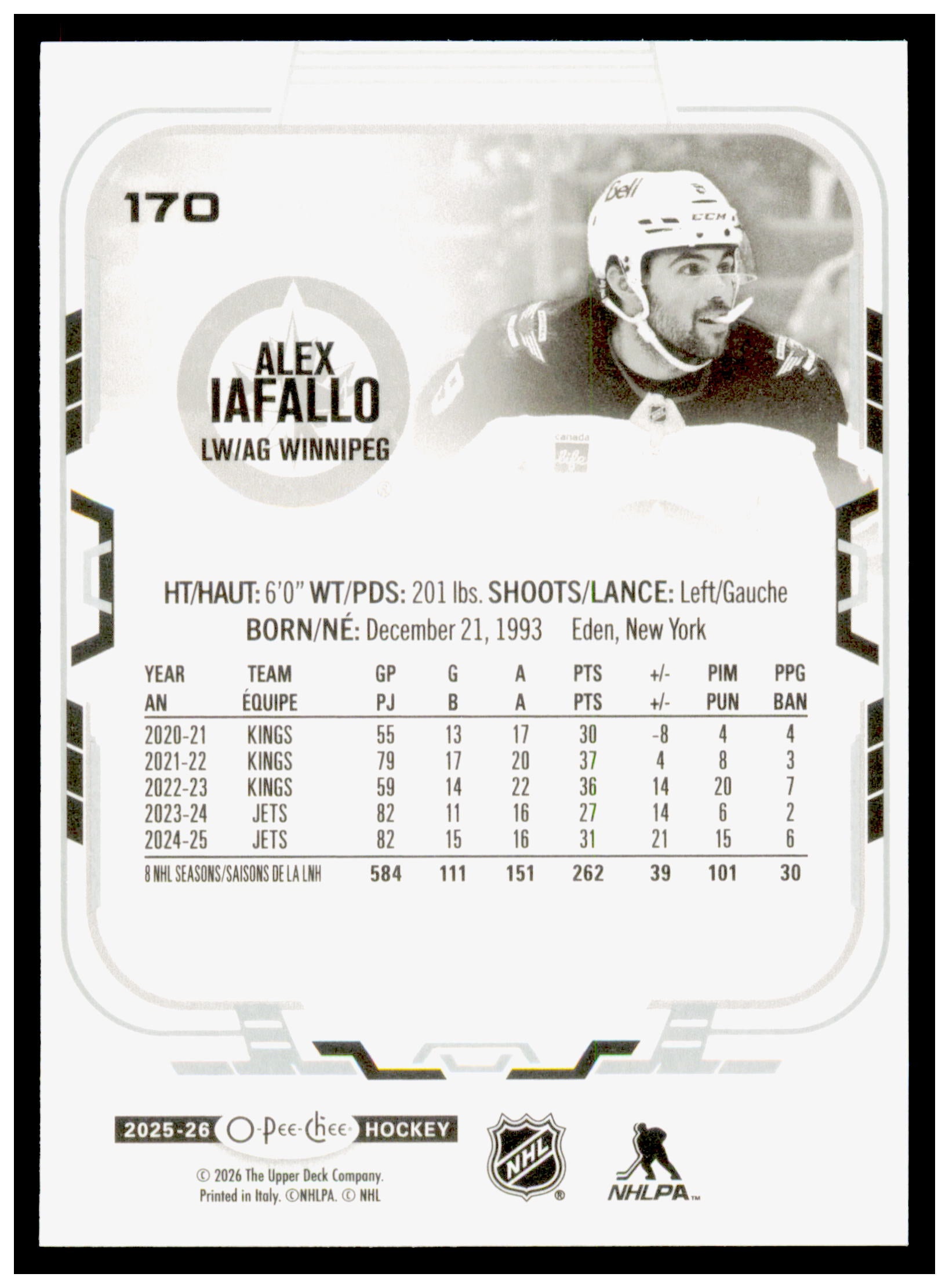 2025-26 O-Pee-Chee Alex Iafallo Card Winnipeg Jets #170