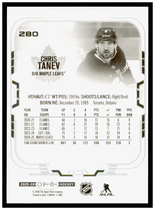 2025-26 O-Pee-Chee Christopher Tanev Card Toronto Maple Leafs #280