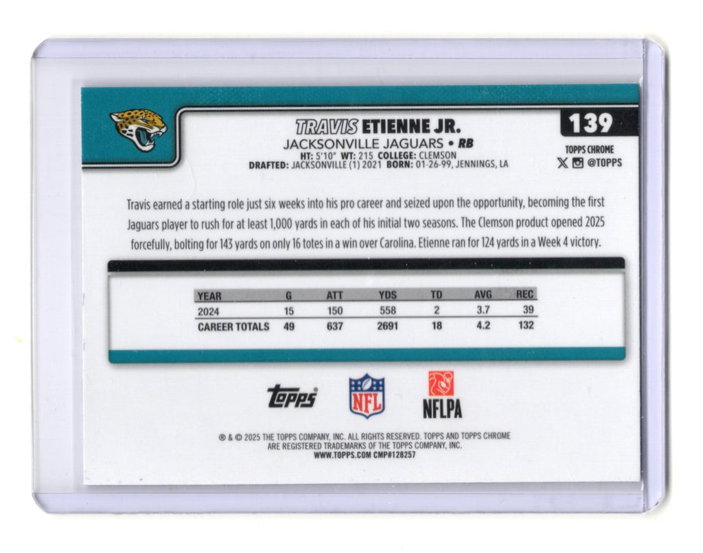 2025 Topps Chrome Travis Etienne Jr. Card X-Fractor Jacksonville Jaguars #139