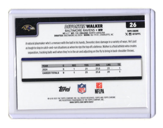 2025 Topps Chrome Devontez Walker Card Pink X-Fractor Baltimore Ravens #26