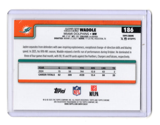 2025 Topps Chrome Jaylen Waddle Card Pink X-Fractor Miami Dolphins #186