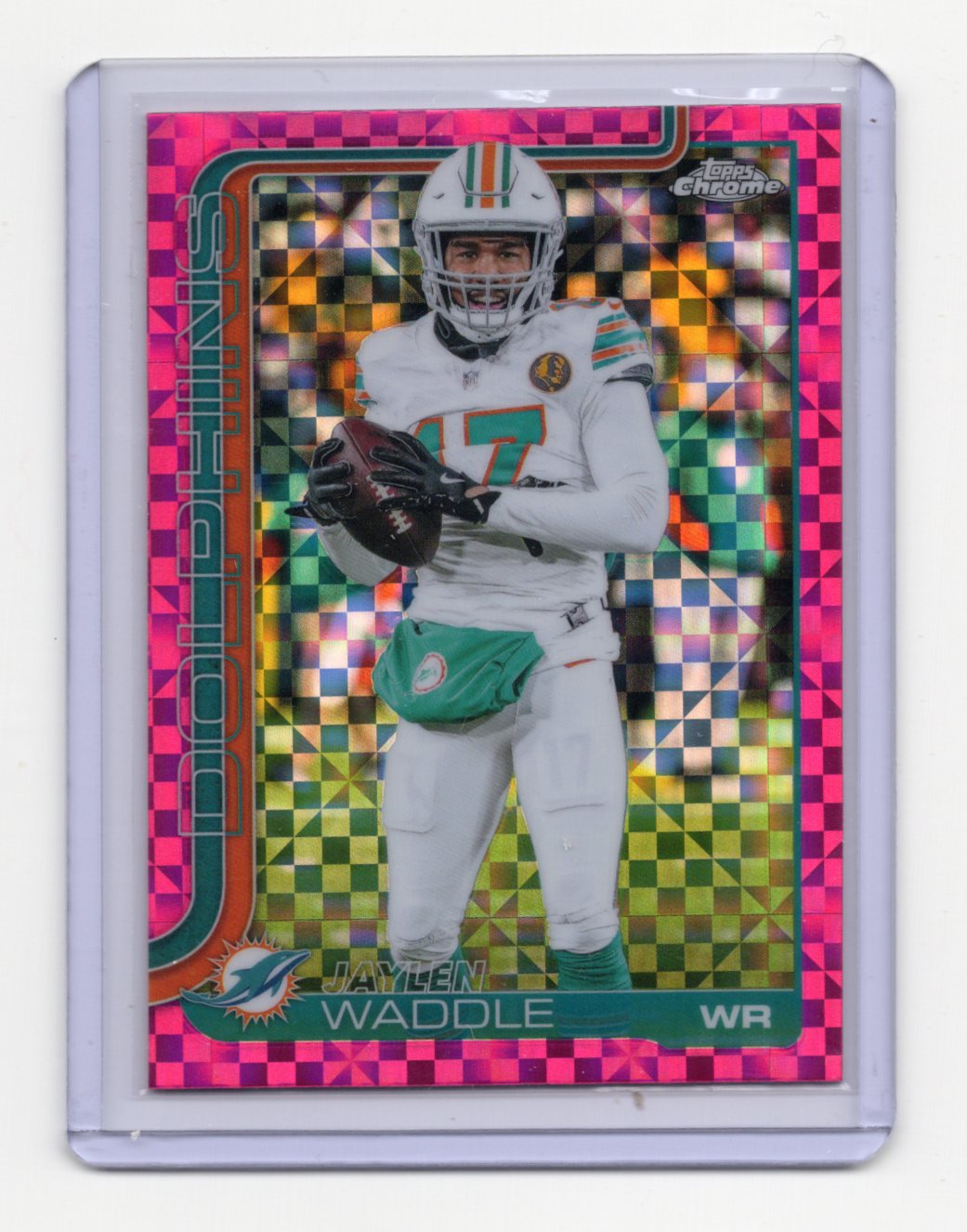 2025 Topps Chrome Jaylen Waddle Card Pink X-Fractor Miami Dolphins #186