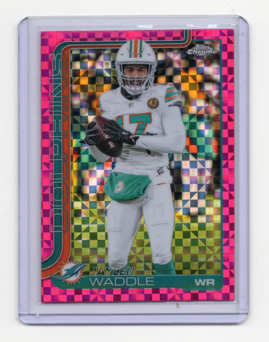 2025 Topps Chrome Jaylen Waddle Card Pink X-Fractor Miami Dolphins #186