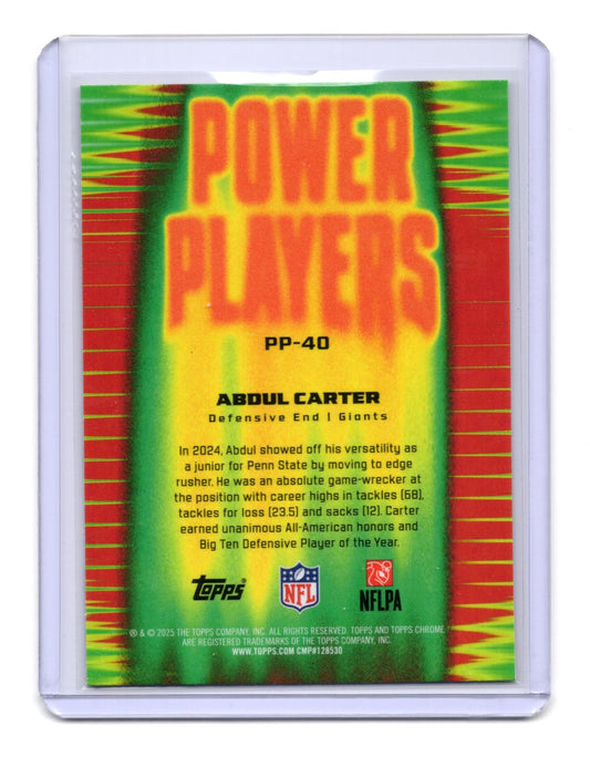 2025 Topps Chrome Abdul Carter Card Power Players New York Giants #PP-40