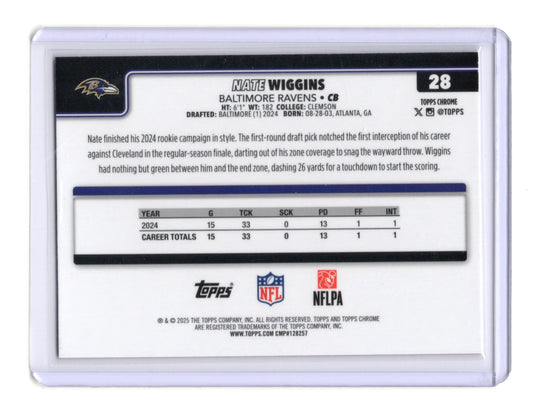 2025 Topps Chrome Nate Wiggins Card Pink X-Fractor Baltimore Ravens #28