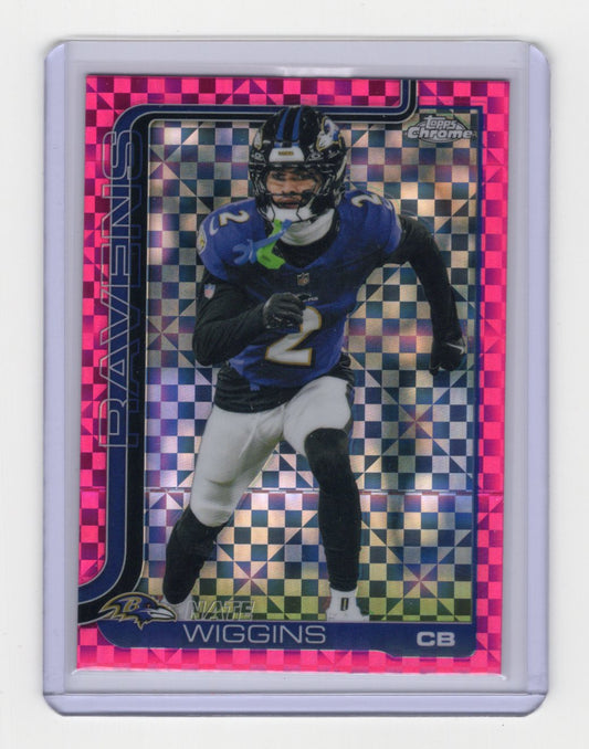 2025 Topps Chrome Nate Wiggins Card Pink X-Fractor Baltimore Ravens #28