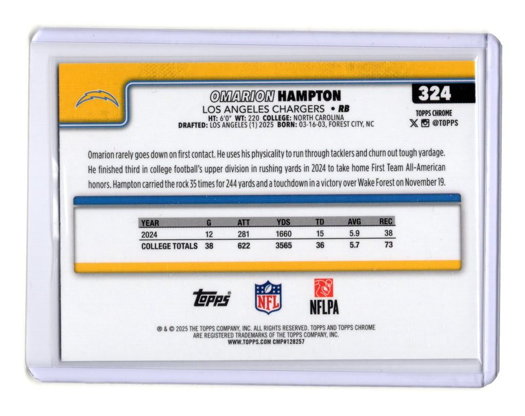 2025 Topps Chrome Omarion Hampton Card X-Fractor RC Los Angeles Chargers #324