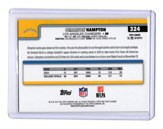 2025 Topps Chrome Omarion Hampton Card X-Fractor RC Los Angeles Chargers #324