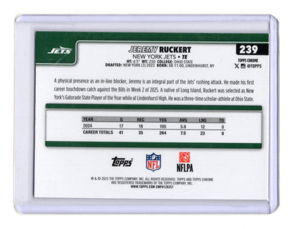 2025 Topps Chrome Jeremy Ruckert Card X-Fractor New York Jets #239