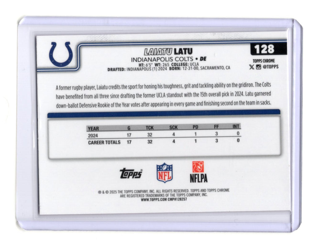 2025 Topps Chrome Laiatu Latu Card Pink X-Fractor Indianapolis Colts #128