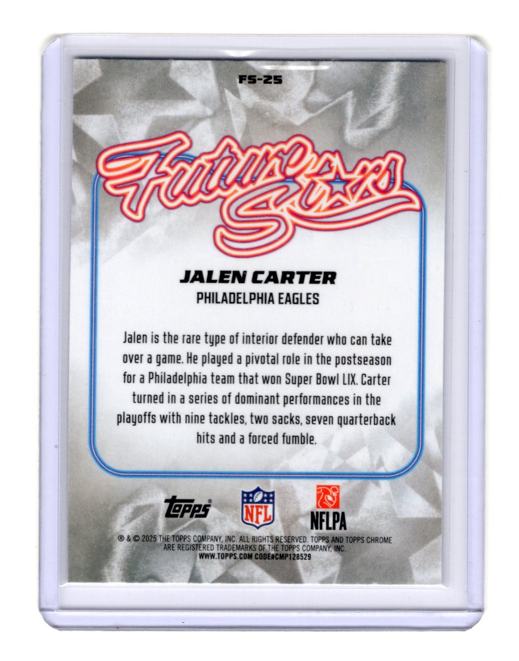 2025 Topps Chrome Jalen Carter Card Future Stars Philadelphia Eagles #FS-25