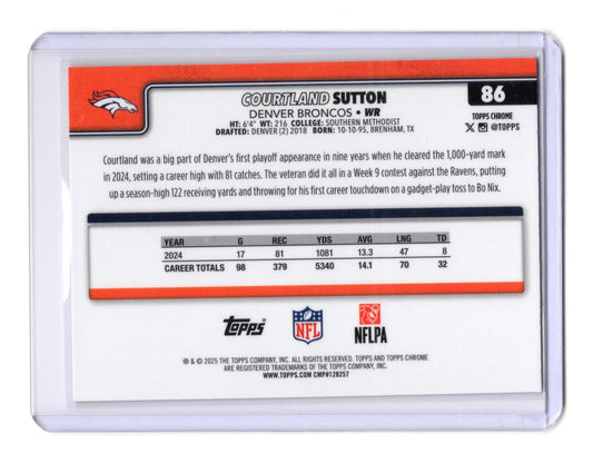 2025 Topps Chrome Courtland Sutton Card Pink X-Fractor Denver Broncos #86