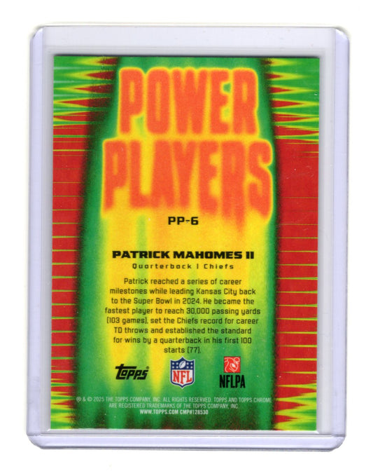 2025 Topps Chrome Patrick Mahomes II Card Power Players Kansas City Chiefs #PP-6