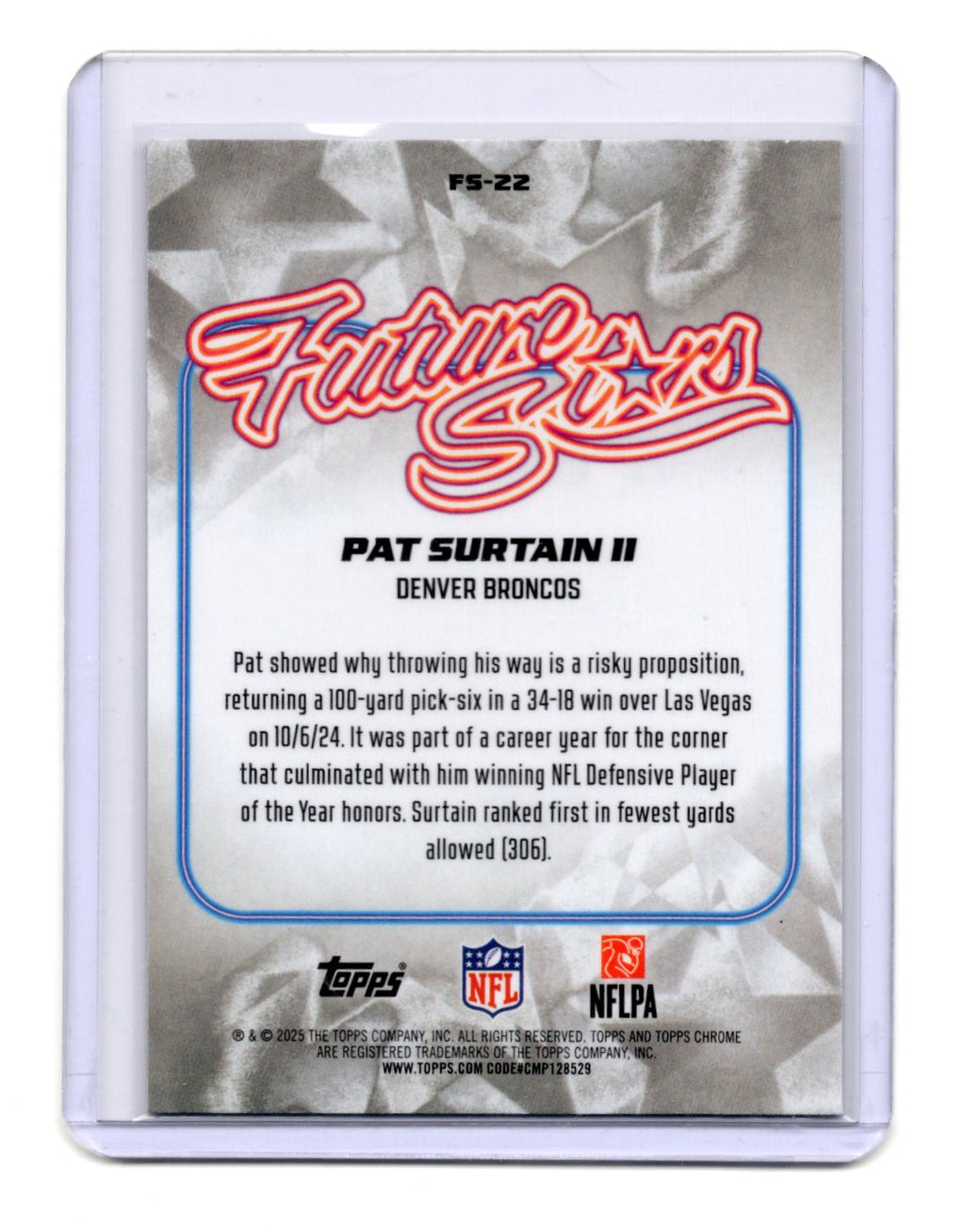 2025 Topps Chrome Pat Surtain II Future Stars X-Refractor #FS-22 Broncos DPOY