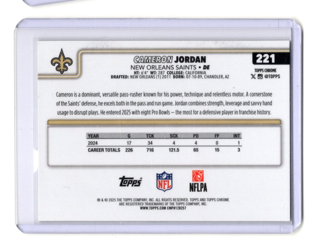 2025 Topps Chrome Cameron Jordan Card Lime Green X-Fractor  Saints #221