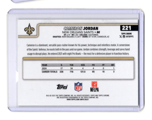 2025 Topps Chrome Cameron Jordan Card Lime Green X-Fractor  Saints #221