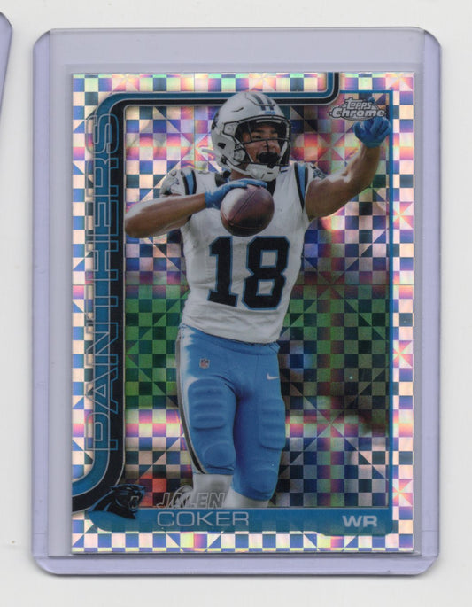2025 Topps Chrome Jalen Coker Card X-Fractor Carolina Panthers #39