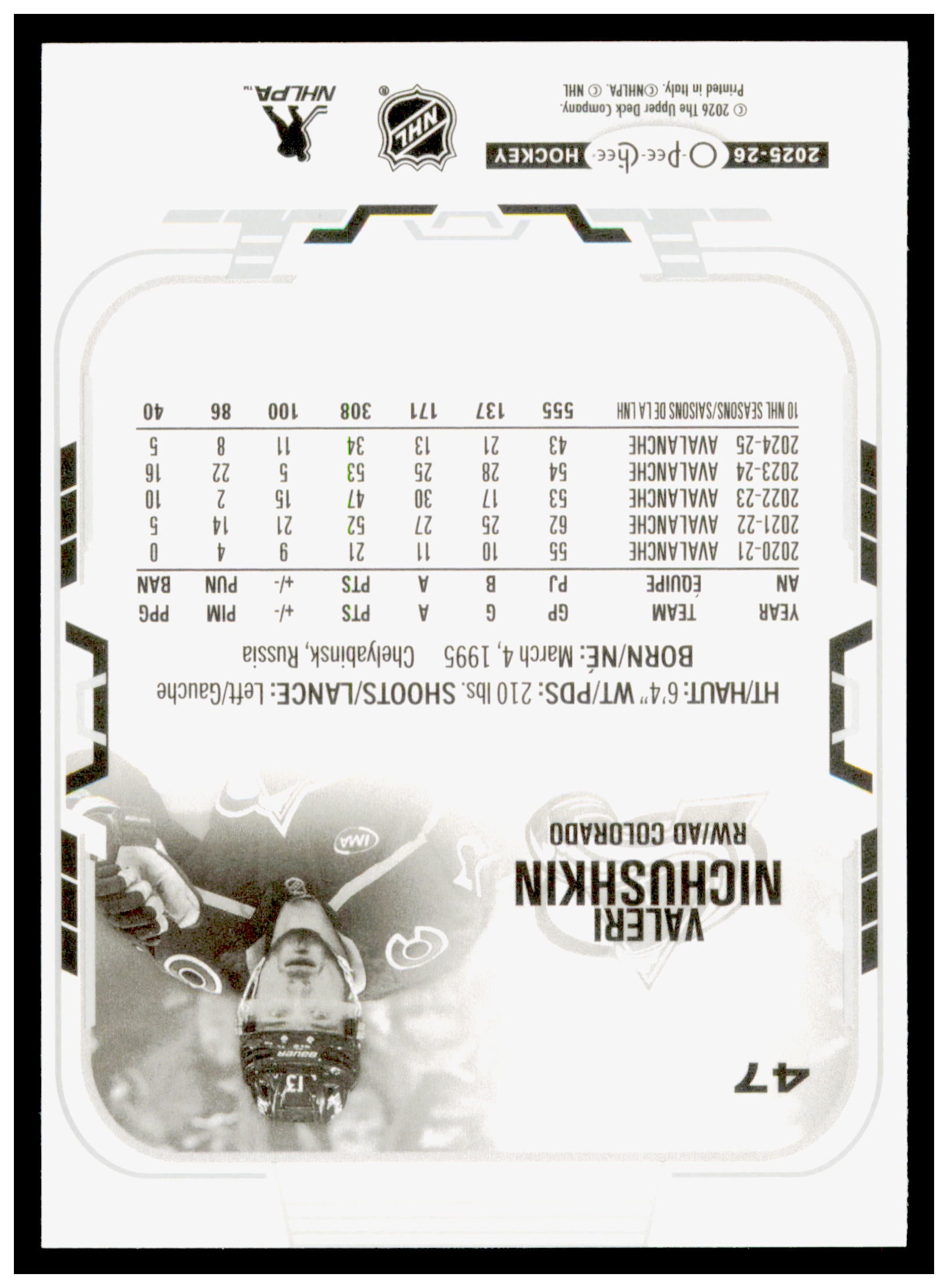 2025-26 O-Pee-Chee Valeri Nichushkin Card Colorado Avalanche #47