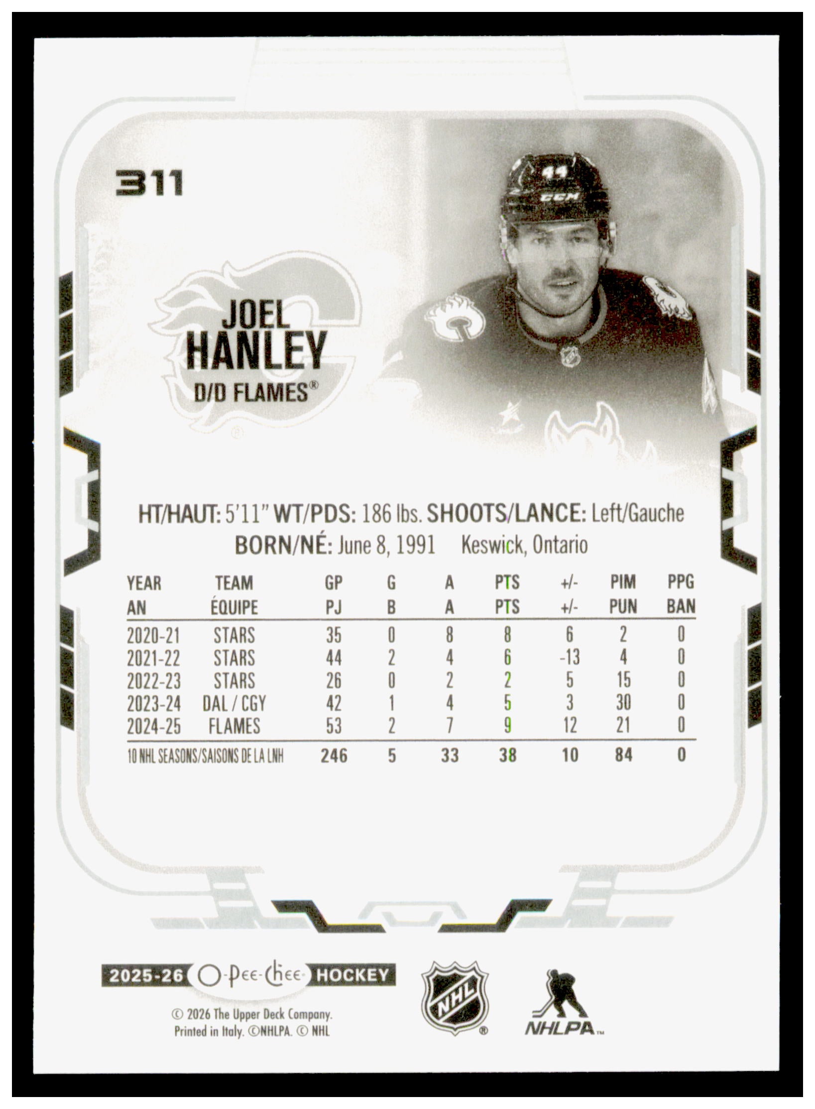2025-26 O-Pee-Chee Joel Hanley Card Calgary Flames #311