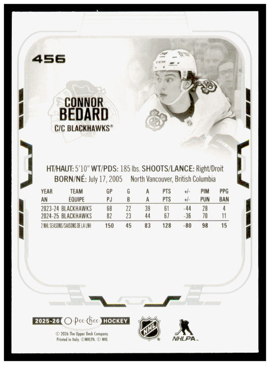 2025-26 O-Pee-Chee Connor Bedard Card Chicago Blackhawks #456
