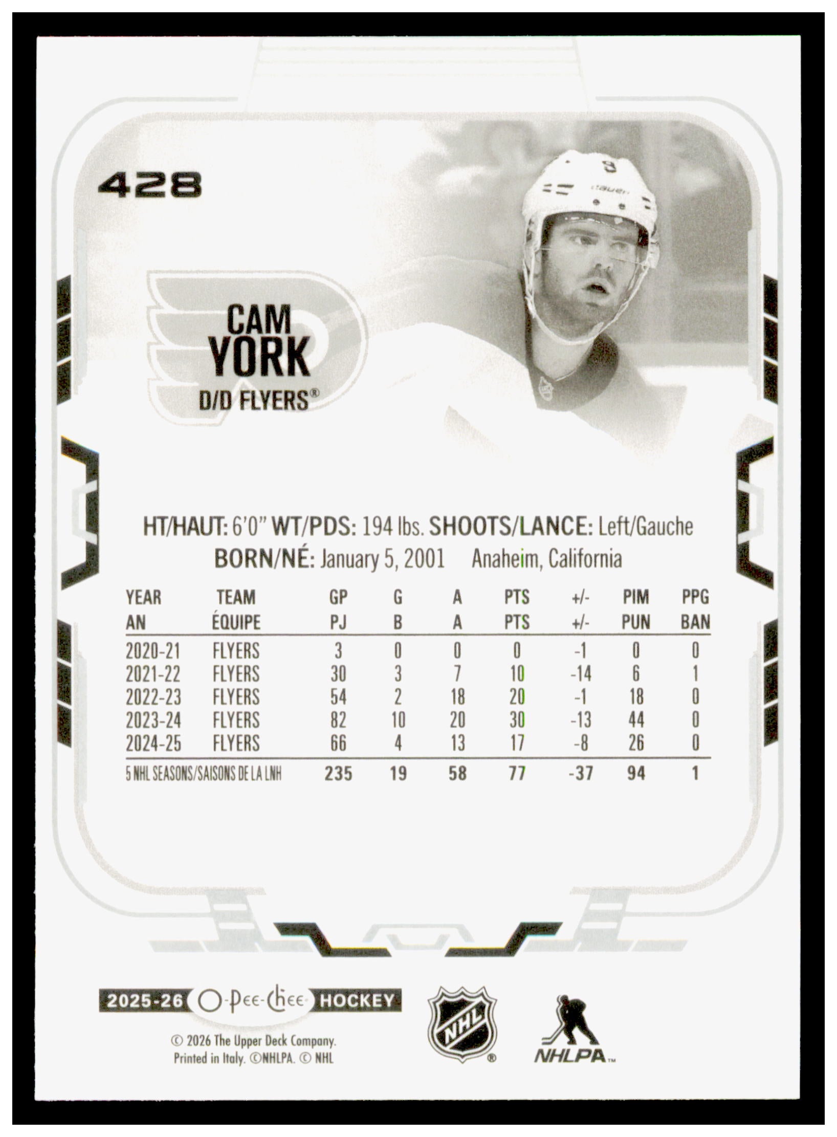 2025-26 O-Pee-Chee Cam York Card Philadelphia Flyers #428