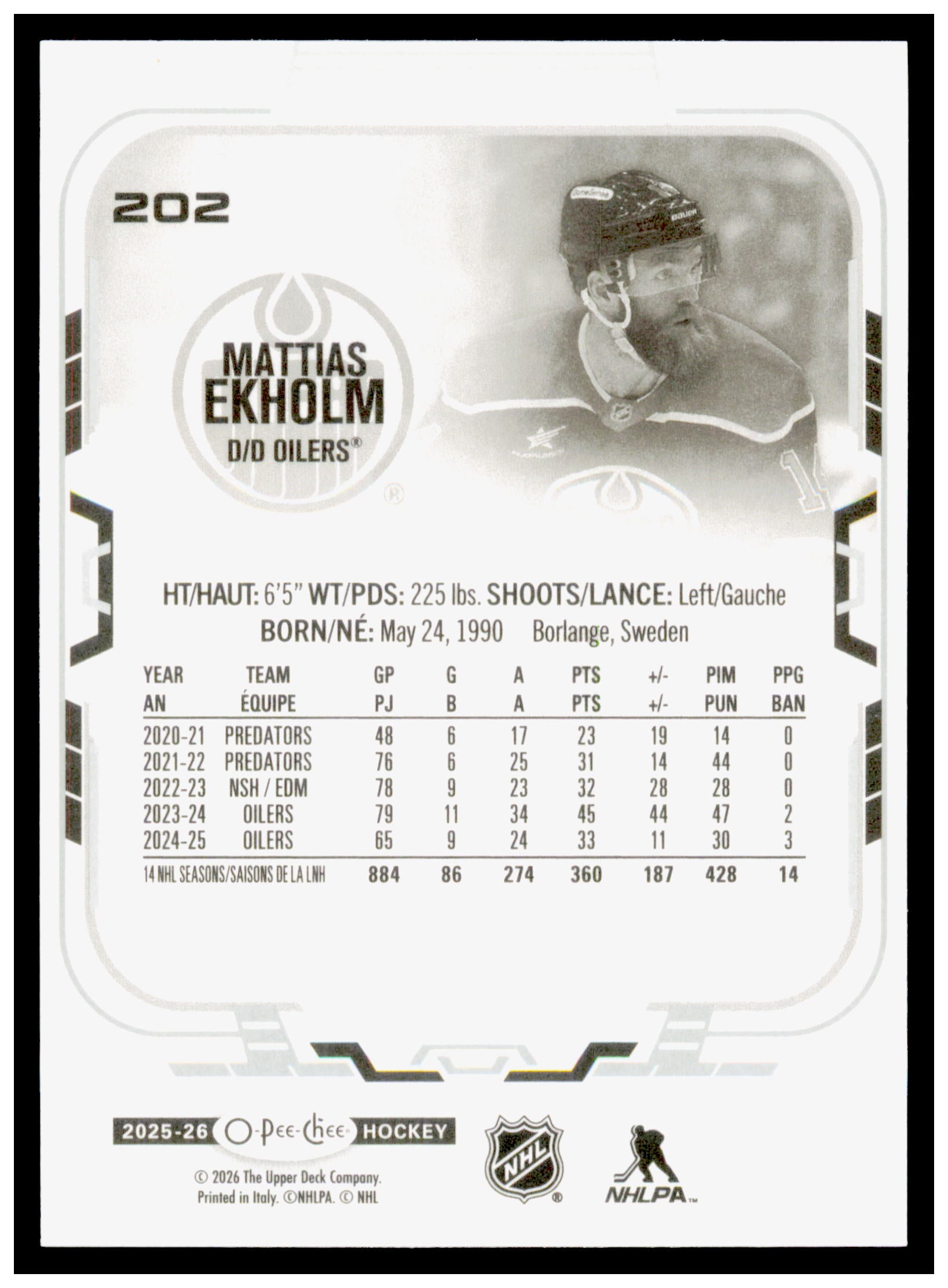 2025-26 O-Pee-Chee Mattias Ekholm Card Edmonton Oilers #202