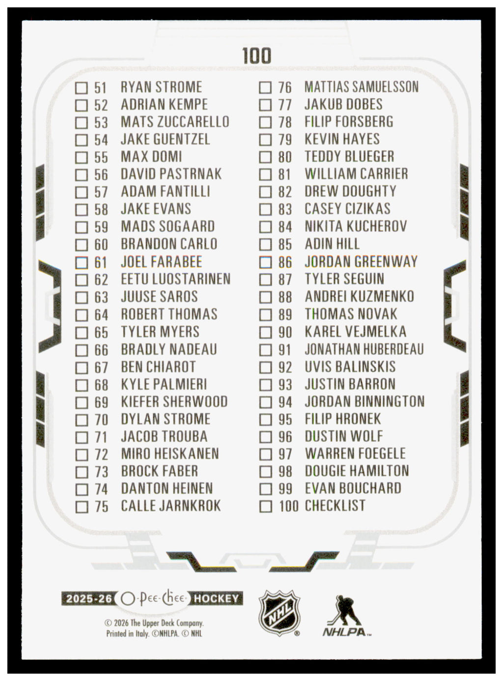 2025-26 O-Pee-Chee Checklist: 1-100 Card #100