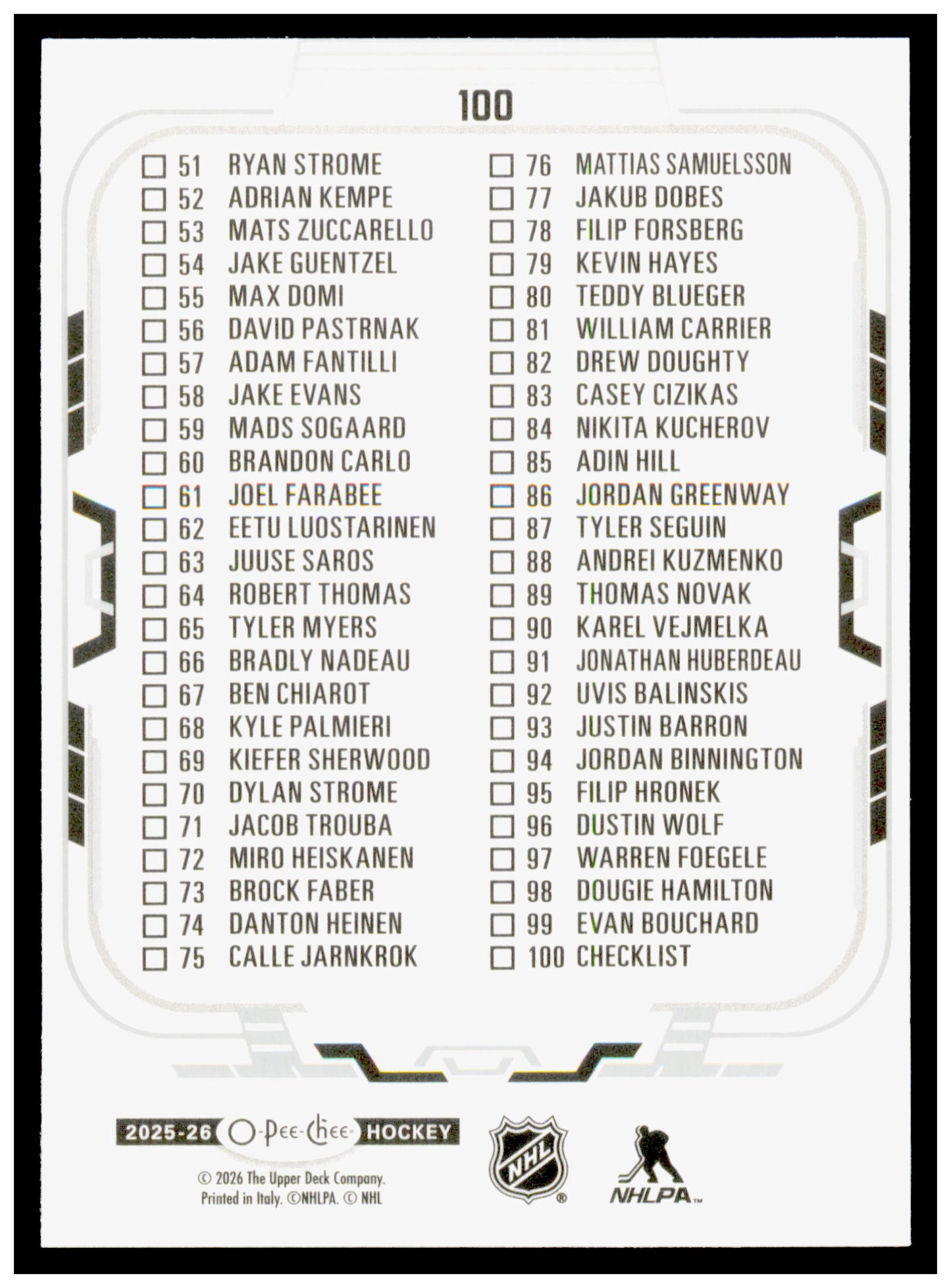 2025-26 O-Pee-Chee Checklist: 1-100 Card #100