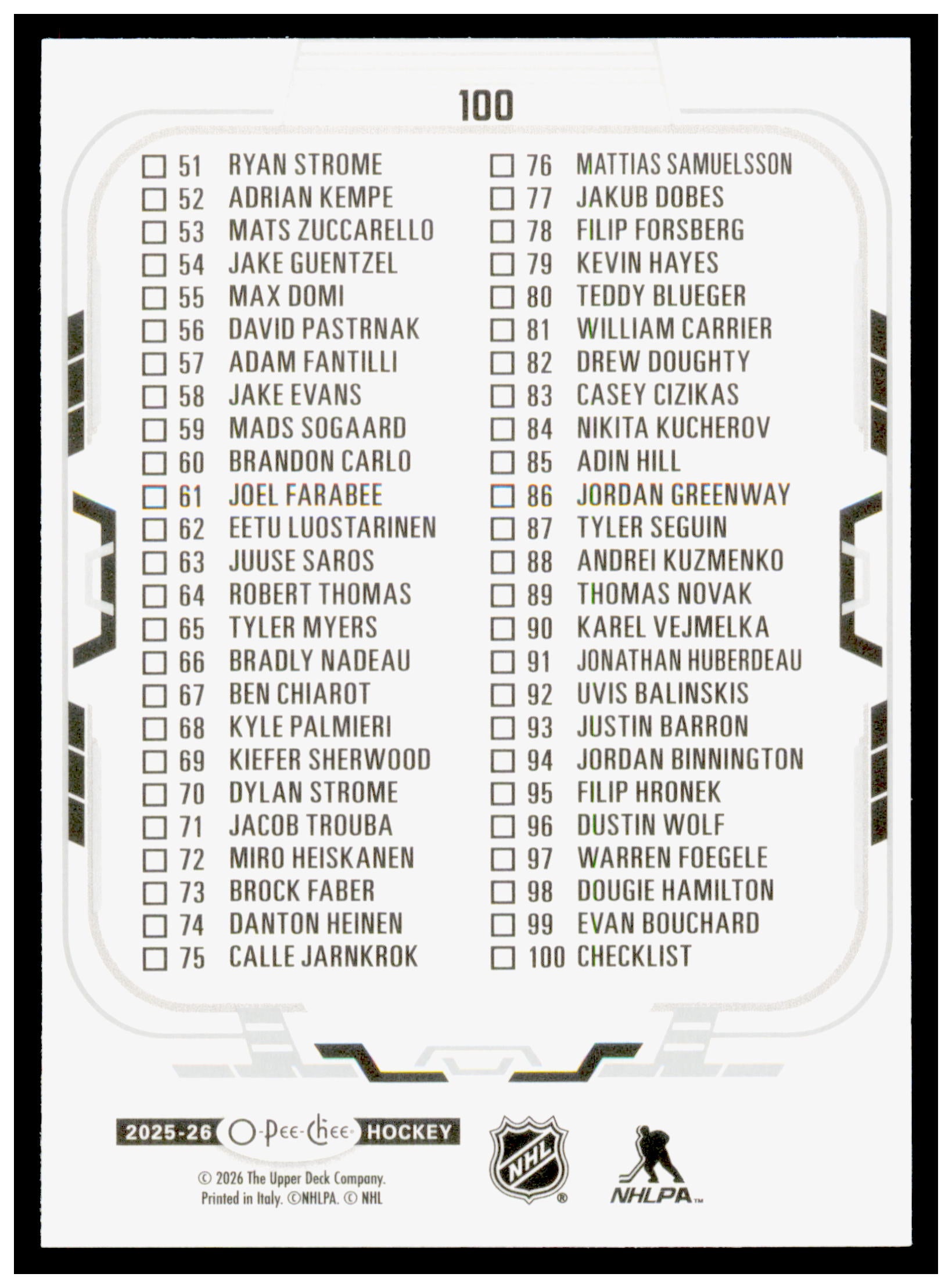 2025-26 O-Pee-Chee Checklist: 1-100 Card #100