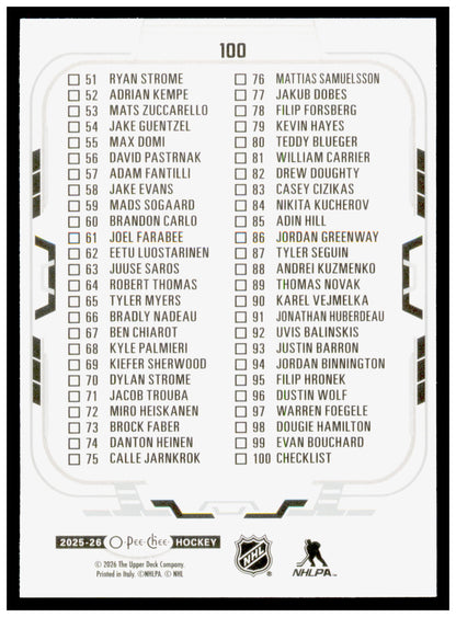 2025-26 O-Pee-Chee Checklist: 1-100 Card #100