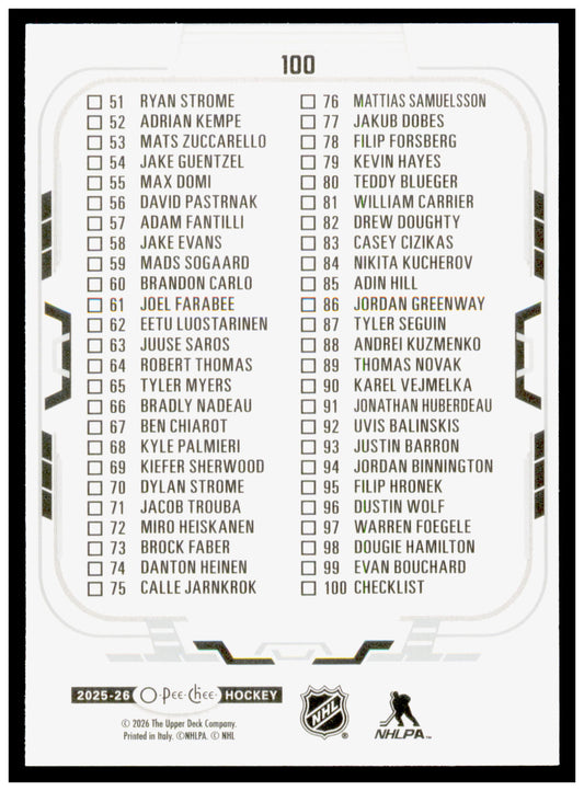 2025-26 O-Pee-Chee Checklist: 1-100 Card #100