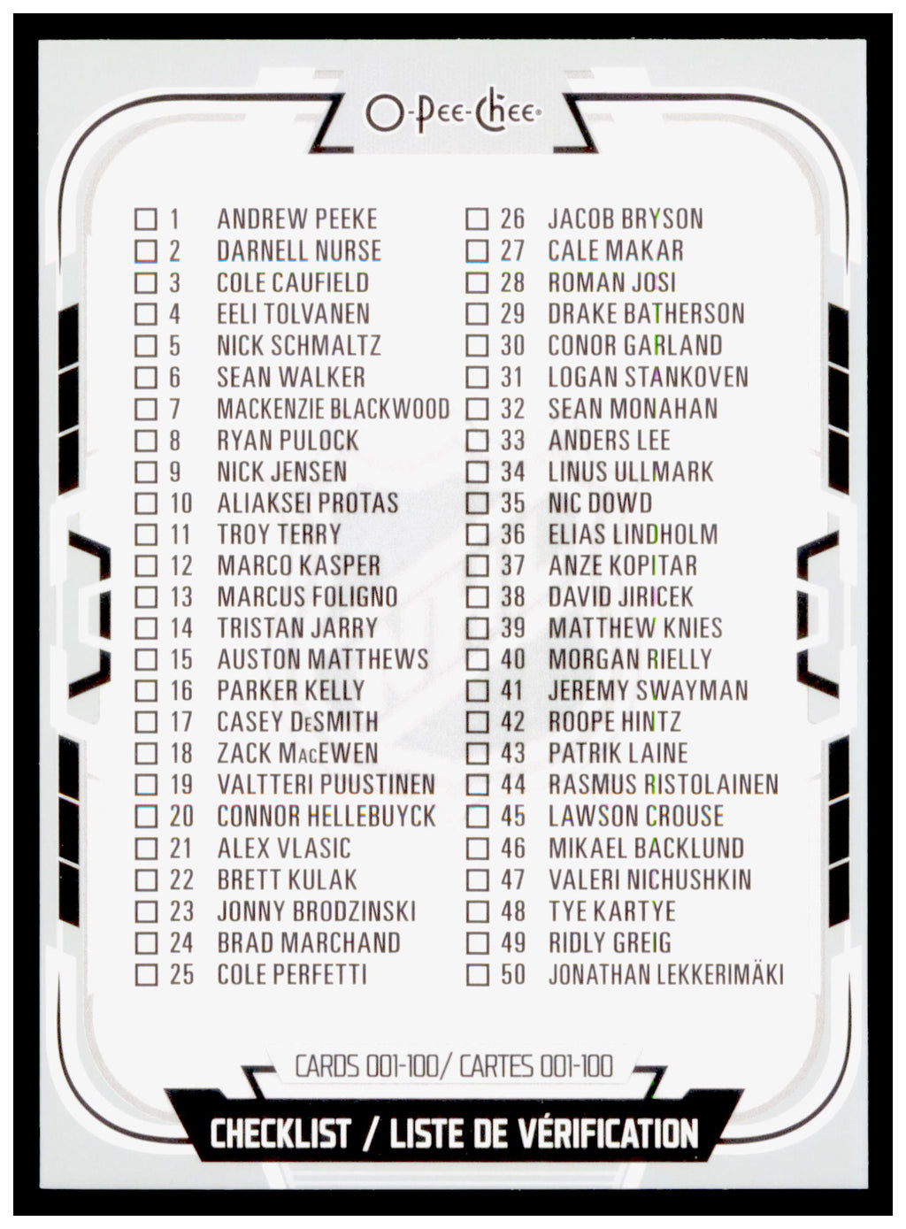 2025-26 O-Pee-Chee Checklist: 1-100 Card #100