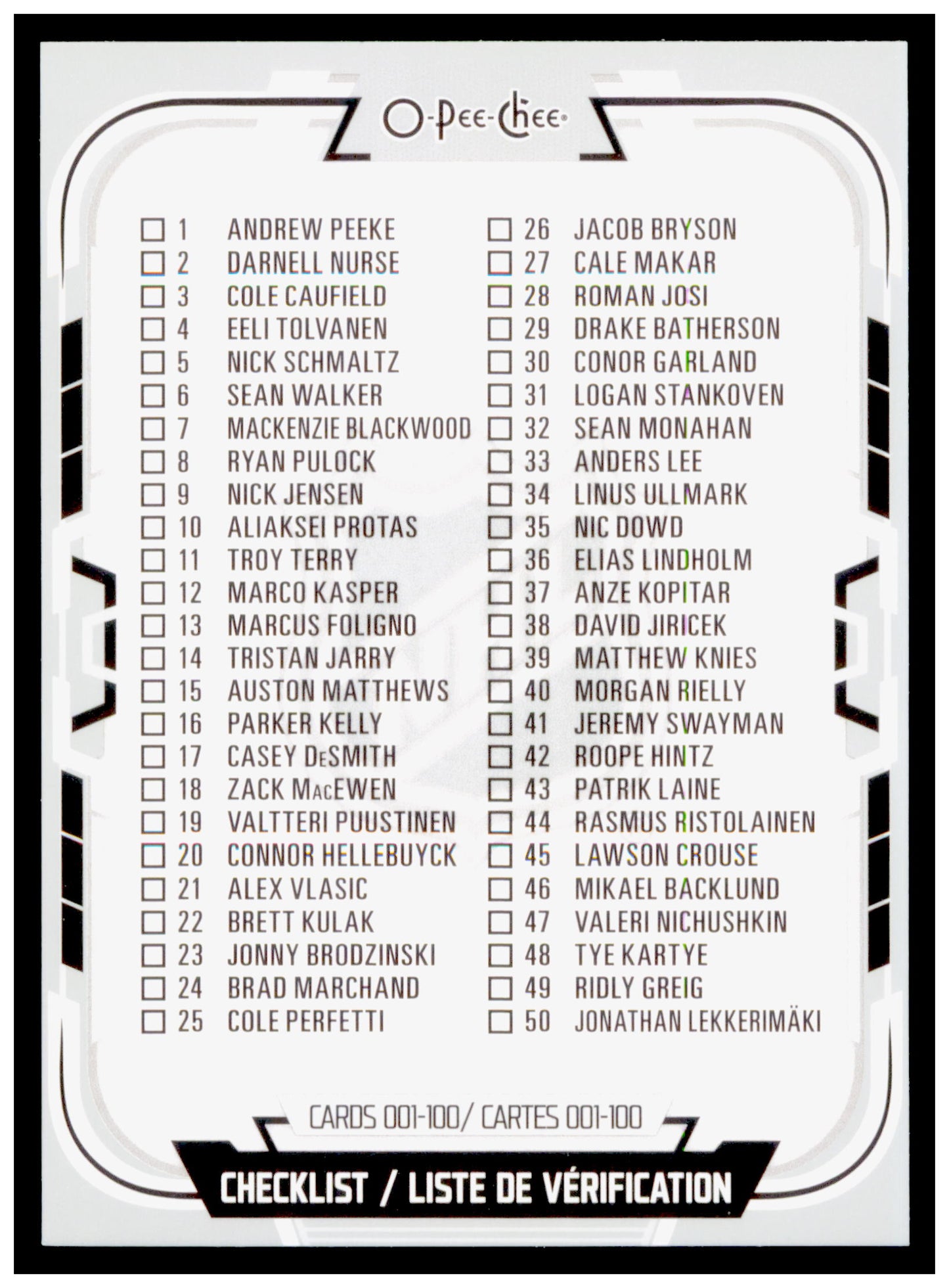 2025-26 O-Pee-Chee Checklist: 1-100 Card #100