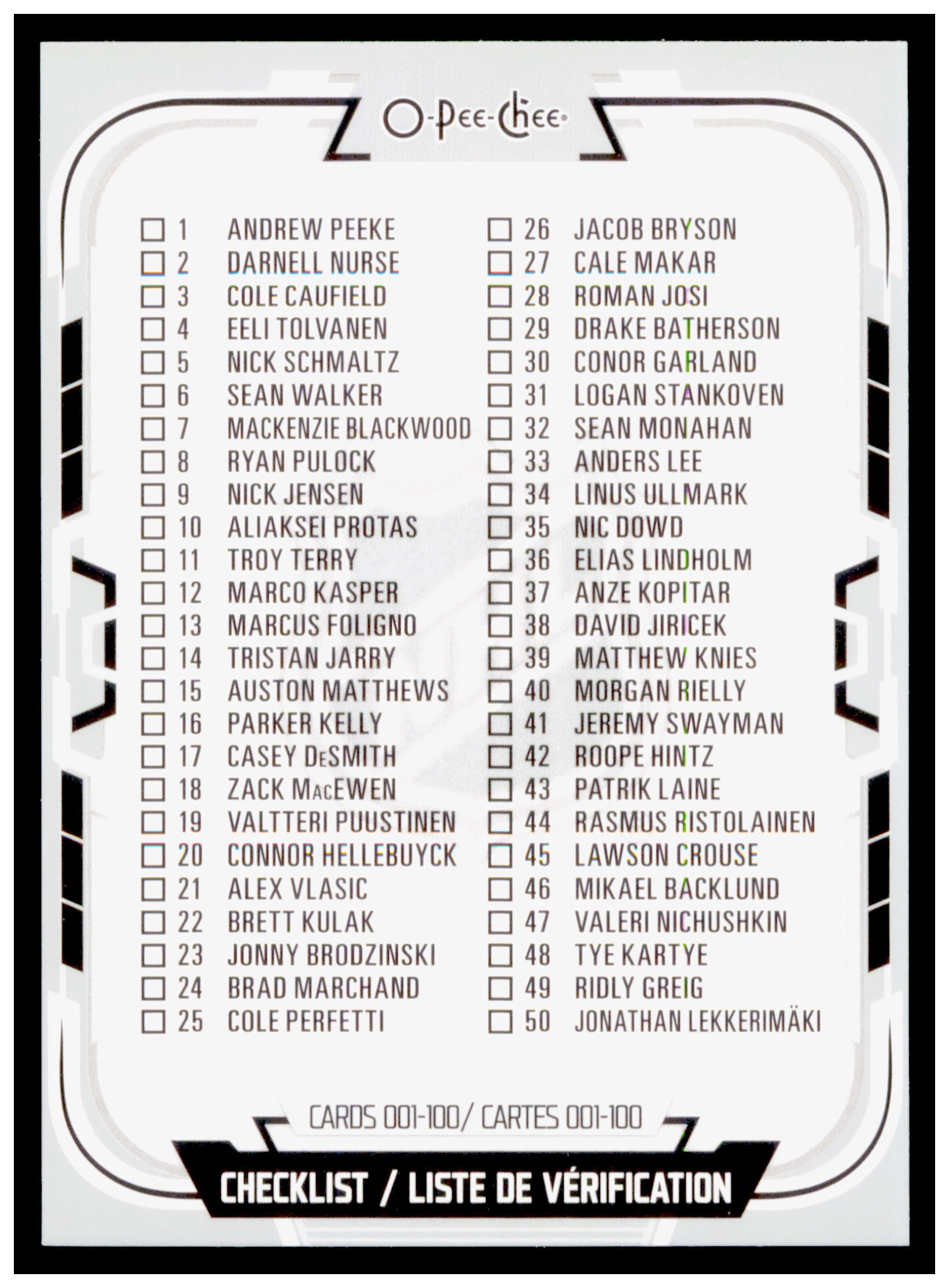 2025-26 O-Pee-Chee Checklist: 1-100 Card #100